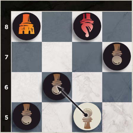 Pawn moving diagonally from C5 to B6 to capture and promote