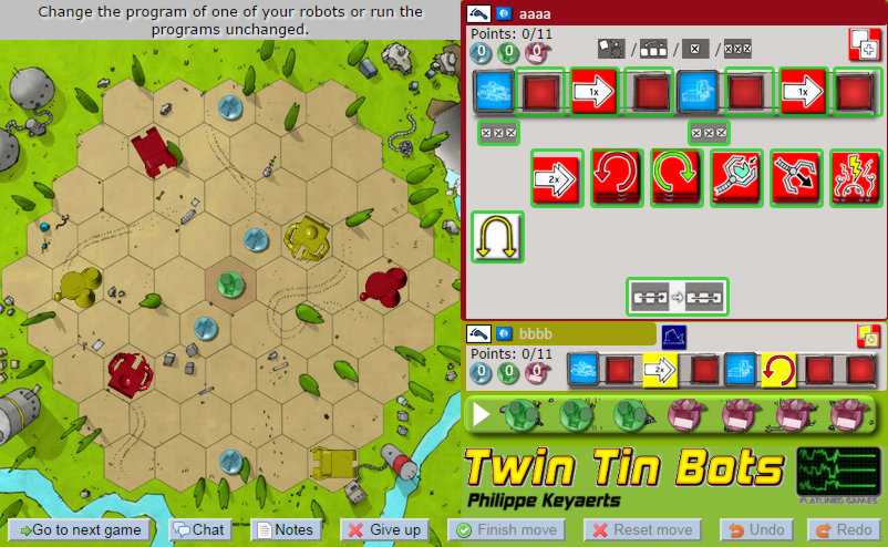 Jogue Twin Tin Bots online no seu navegador • Board Game Arena